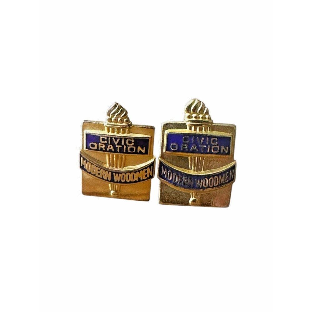 Vintage Modern Woodmen Civic Oration Gold Tone Lapel Pins Set of 2 Fraternal